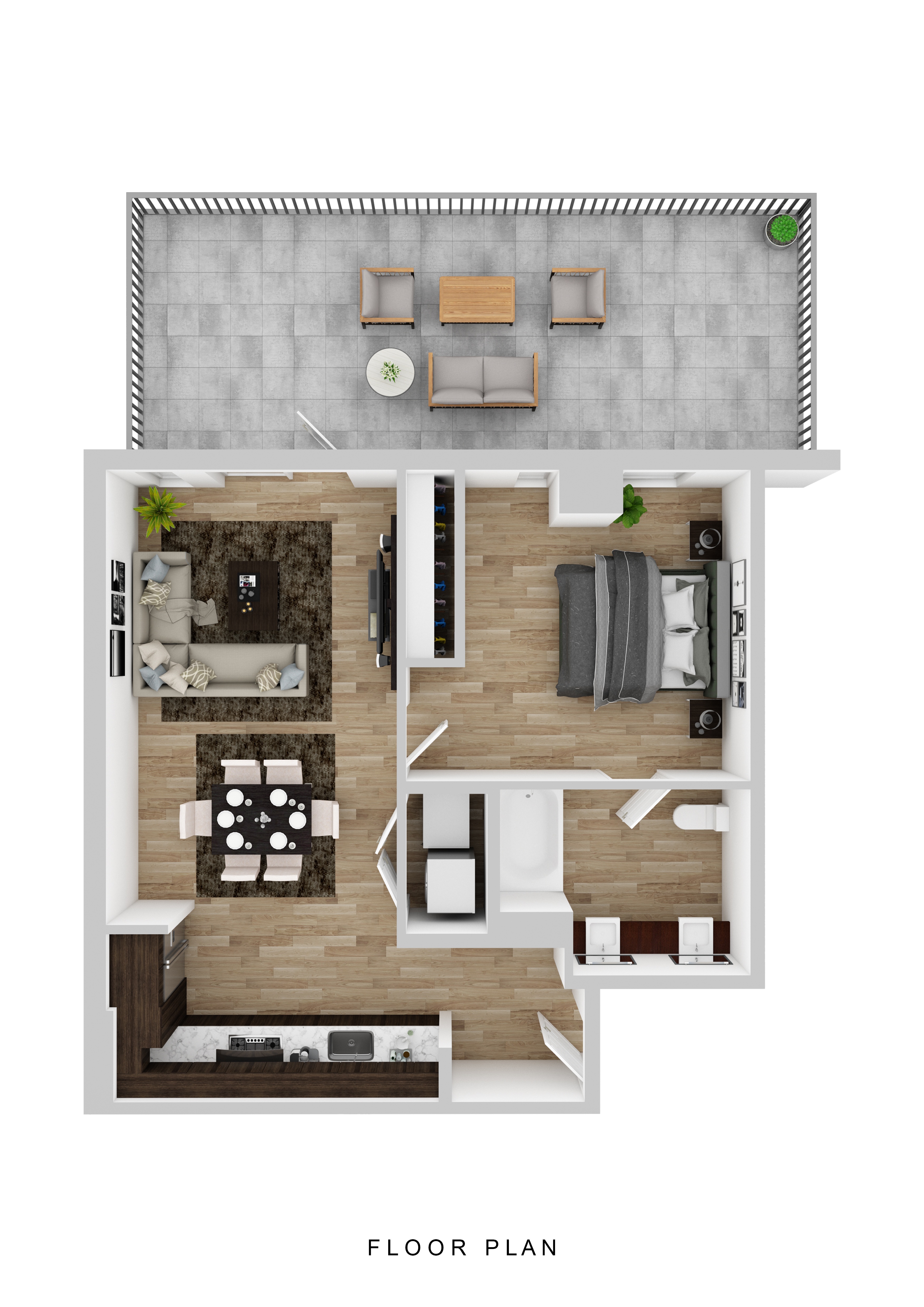Floor plan for 1 bed, 1 bath, 773 sqft